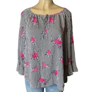 FRED DAVID Striped Black & White Tunic with Floral Print Women’s Size 1X​​​​